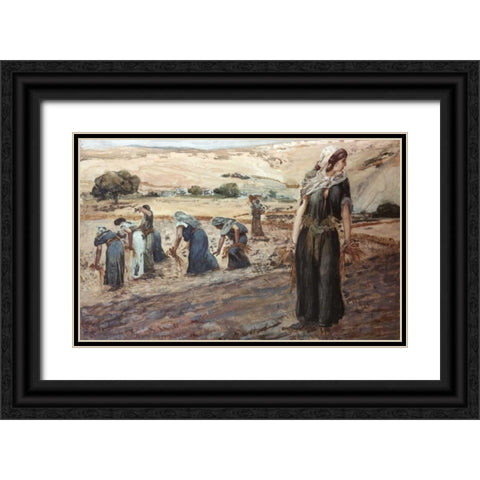 Ruth Gleaning Black Ornate Wood Framed Art Print with Double Matting by Tissot, James Jacques