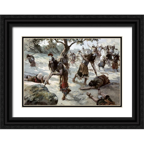 Saul Falls Upon His Sword Black Ornate Wood Framed Art Print with Double Matting by Tissot, James Jacques