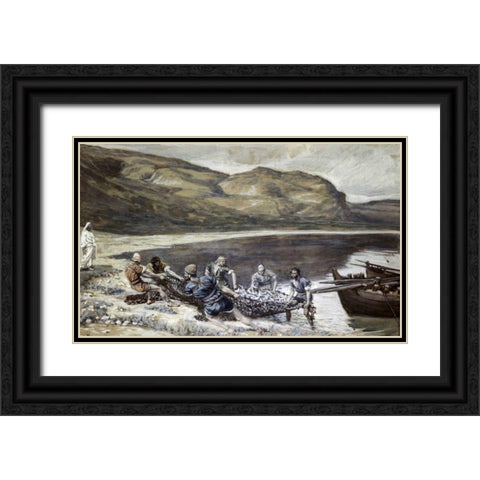 Second Miraculous Draught of Fishes Black Ornate Wood Framed Art Print with Double Matting by Tissot, James Jacques