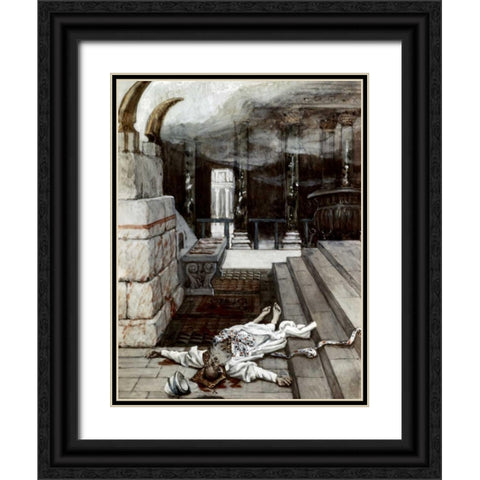 Zacharias Killed Between The Temple and The Altar Black Ornate Wood Framed Art Print with Double Matting by Tissot, James Jacques