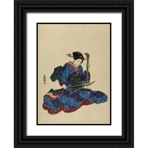 Shamisen I Black Ornate Wood Framed Art Print with Double Matting by Toyokuni, Utagawa