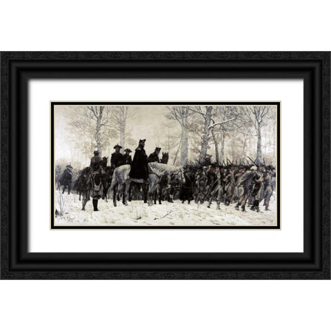 Washington Reviewing His Troops at Valley Forge, 1883 Black Ornate Wood Framed Art Print with Double Matting by Trego, William T.