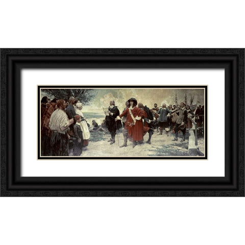 Capt. Philip Carteret Landing In New Jersey Black Ornate Wood Framed Art Print with Double Matting by Unknown