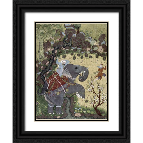 Subduing an Enraged Elephant Black Ornate Wood Framed Art Print with Double Matting by Unknown