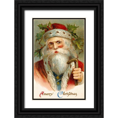 Vintage Santa Black Ornate Wood Framed Art Print with Double Matting by Unknown