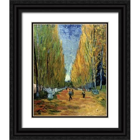 Allee des Alyscamps Black Ornate Wood Framed Art Print with Double Matting by Van Gogh, Vincent