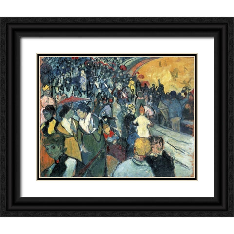Arena in Arles Black Ornate Wood Framed Art Print with Double Matting by Van Gogh, Vincent