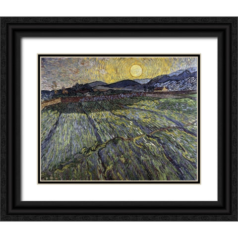 Enclosed Field with Rising Sun, Saint-Remy Black Ornate Wood Framed Art Print with Double Matting by Van Gogh, Vincent