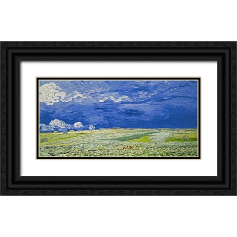 Field under a Stormy Sky Black Ornate Wood Framed Art Print with Double Matting by Van Gogh, Vincent