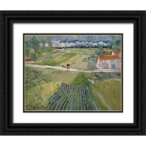Landscape With Carriage and Train Black Ornate Wood Framed Art Print with Double Matting by Van Gogh, Vincent