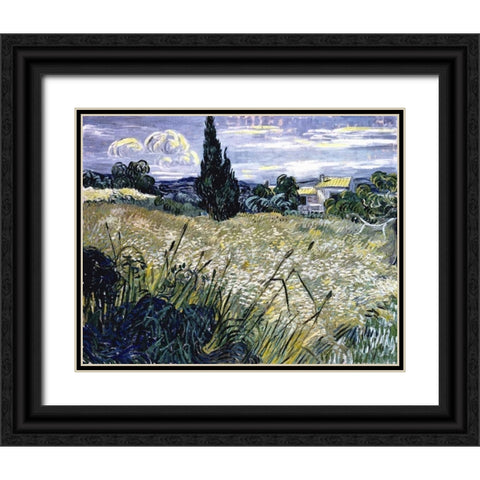 Landscape with Green Corn Black Ornate Wood Framed Art Print with Double Matting by Van Gogh, Vincent