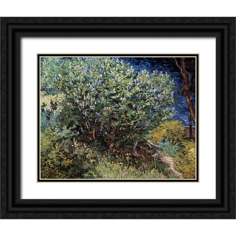 Lilacs Black Ornate Wood Framed Art Print with Double Matting by Van Gogh, Vincent