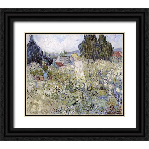 Marguerite Gachet in the Garden at Auvers-Sur-Oise Black Ornate Wood Framed Art Print with Double Matting by Van Gogh, Vincent