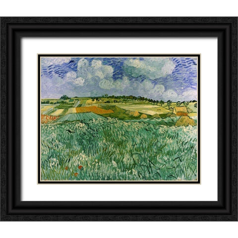 Plain Near Auvers Black Ornate Wood Framed Art Print with Double Matting by Van Gogh, Vincent