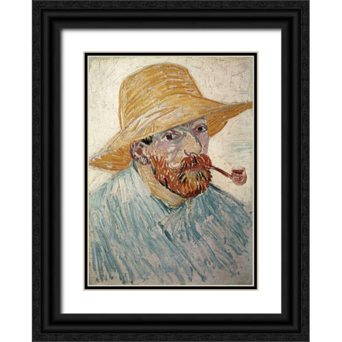 Self Portrait 1888 Black Ornate Wood Framed Art Print with Double Matting by Van Gogh, Vincent