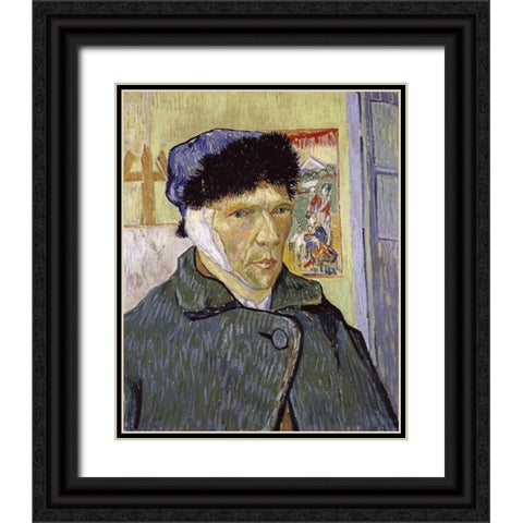 Self Portrait With Bandaged Ear Black Ornate Wood Framed Art Print with Double Matting by Van Gogh, Vincent
