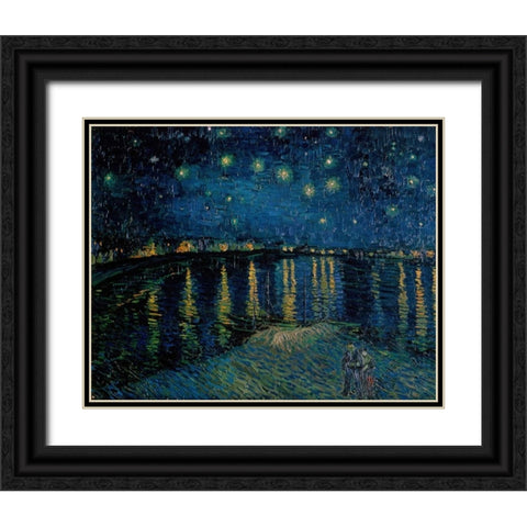 Starlight Over the Rhone Black Ornate Wood Framed Art Print with Double Matting by Van Gogh, Vincent