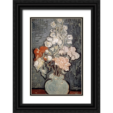 Still Life: Vase With Rose-Mallows Black Ornate Wood Framed Art Print with Double Matting by Van Gogh, Vincent