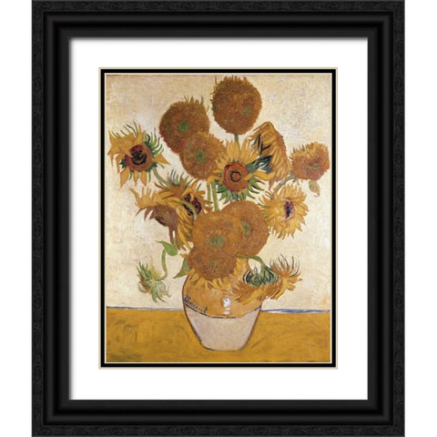 Sunflowers, 1888 Black Ornate Wood Framed Art Print with Double Matting by Van Gogh, Vincent