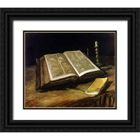 The Bible: Still Life Black Ornate Wood Framed Art Print with Double Matting by Van Gogh, Vincent