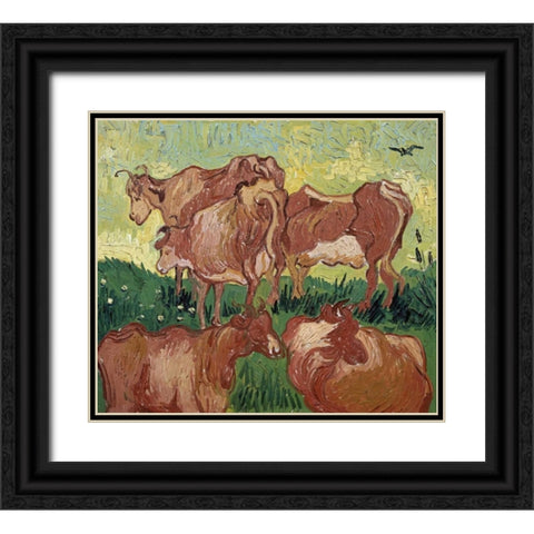 The Cows Black Ornate Wood Framed Art Print with Double Matting by Van Gogh, Vincent