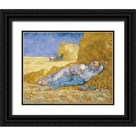 The Siesta - La Siesta Black Ornate Wood Framed Art Print with Double Matting by Van Gogh, Vincent