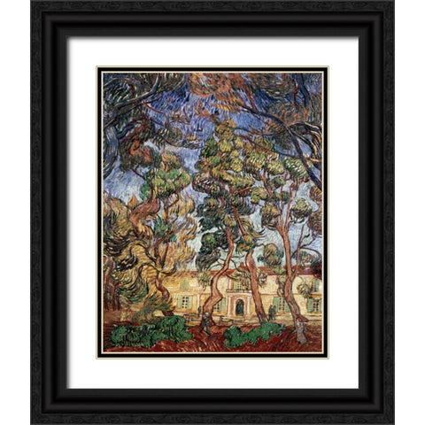 Trees in the Garden of Saint-Paul Hospital Black Ornate Wood Framed Art Print with Double Matting by Van Gogh, Vincent