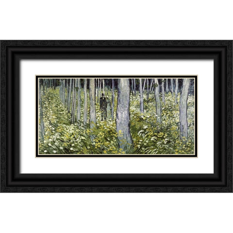 Undergrowth with Two Figures Black Ornate Wood Framed Art Print with Double Matting by Van Gogh, Vincent