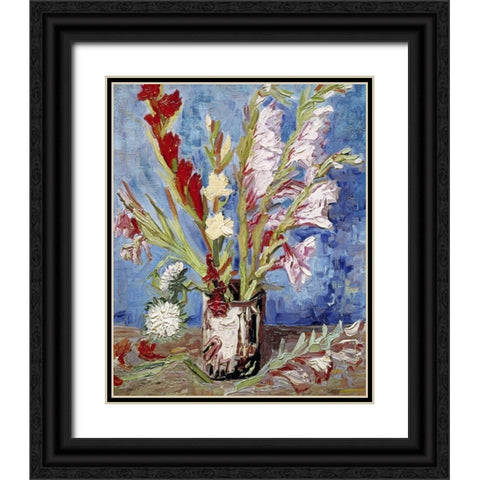 Vase With Gladioli Black Ornate Wood Framed Art Print with Double Matting by Van Gogh, Vincent