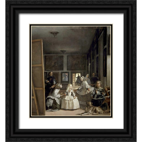The Family of Philip IV - Las Meninas Black Ornate Wood Framed Art Print with Double Matting by Velazquez, Diego