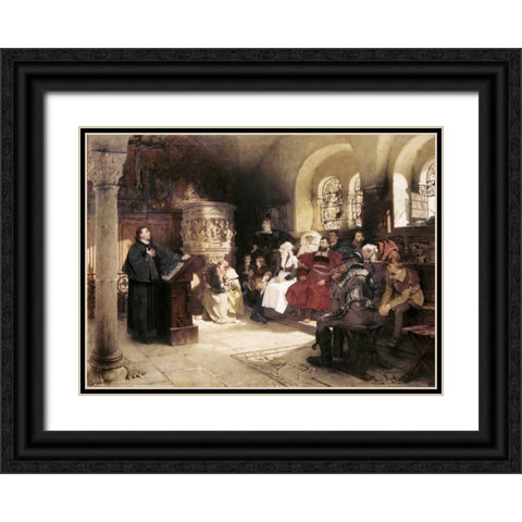 Martin Luther Preaches In Wartburg Black Ornate Wood Framed Art Print with Double Matting by Vogel, Hugo