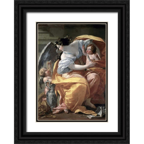 Allegory of Wealth, late 17th C. Black Ornate Wood Framed Art Print with Double Matting by Vouet, Simon