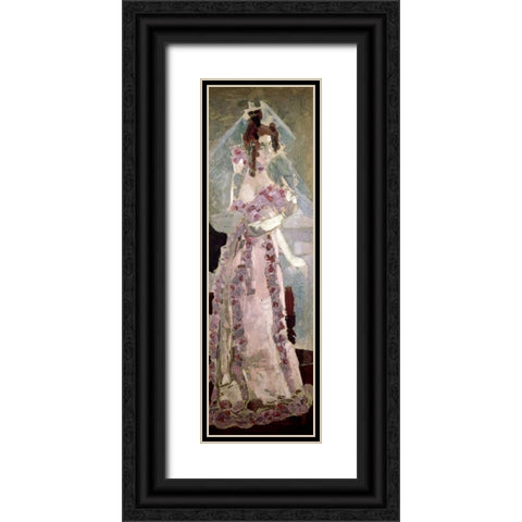 Portrait of a Woman at a Grand Piano Black Ornate Wood Framed Art Print with Double Matting by Vrubel, Mihail Aleksandrovic