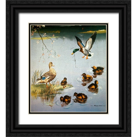Mallards Black Ornate Wood Framed Art Print with Double Matting by Ward, Edward Matthew