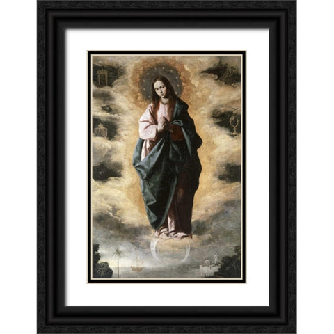 Immaculate Conception Black Ornate Wood Framed Art Print with Double Matting by De Zurbaran, Francisco