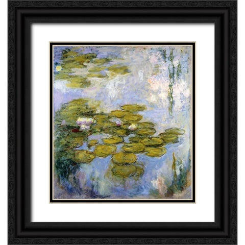 Nympheas - Water Lilies Black Ornate Wood Framed Art Print with Double Matting by Monet, Claude