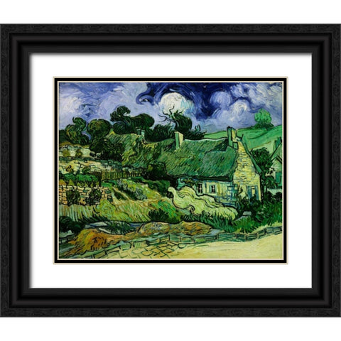 House with Straw Ceiling, Cordeville Black Ornate Wood Framed Art Print with Double Matting by Van Gogh, Vincent