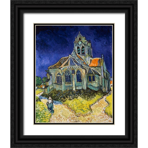 The Church at Auvers Black Ornate Wood Framed Art Print with Double Matting by Van Gogh, Vincent