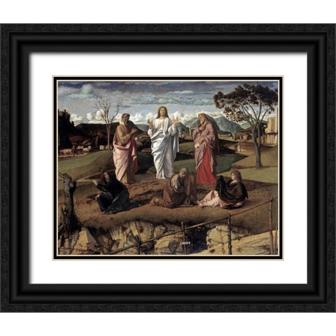Transfiguration Black Ornate Wood Framed Art Print with Double Matting by Bellini, Giovanni