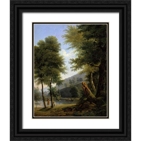 Idyllic Landscape - Paysage Idyllique Black Ornate Wood Framed Art Print with Double Matting by Bertin, Francois Edouard