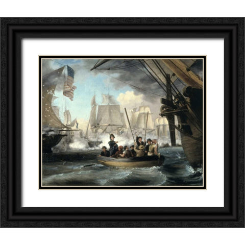 Commodore Perry Leaving the Lawrence for the Niagara Black Ornate Wood Framed Art Print with Double Matting by Birch, Thomas