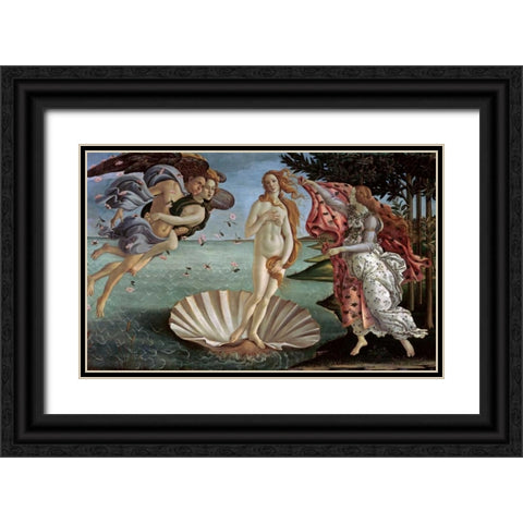 The Birth of Venus Black Ornate Wood Framed Art Print with Double Matting by Botticelli, Sandro