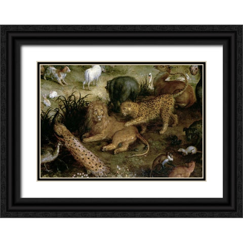 The Land of Paradise - Detail Black Ornate Wood Framed Art Print with Double Matting by Jan Brueghel the Elder