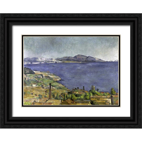 The Gulf of Marseilles Black Ornate Wood Framed Art Print with Double Matting by Cezanne, Paul