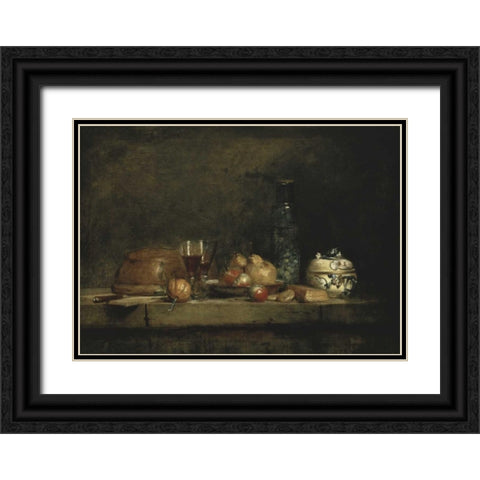 The Jar of Olives Black Ornate Wood Framed Art Print with Double Matting by Chardin, Jean-Baptiste-Simeon