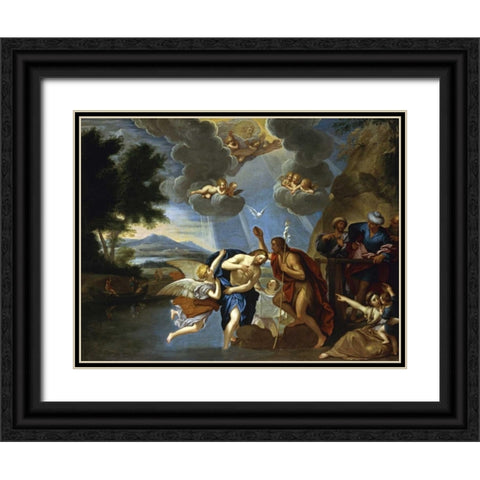 The Baptism of Christ Black Ornate Wood Framed Art Print with Double Matting by Circle of Francesco Albani