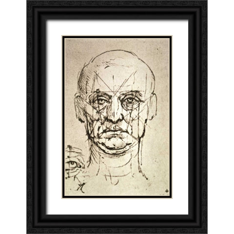 Proportions of the Face Black Ornate Wood Framed Art Print with Double Matting by Da Vinci, Leonardo