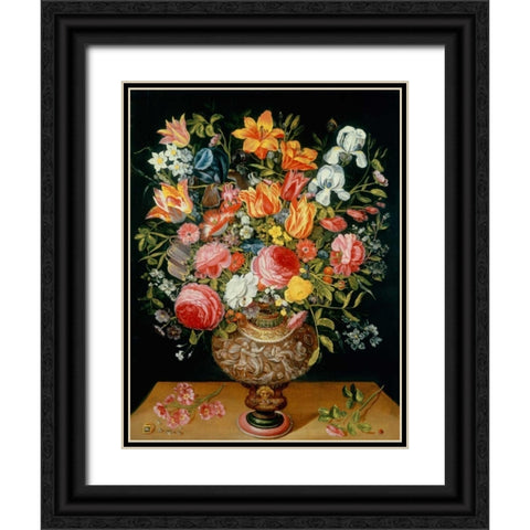 Roses Tulips Narcissi Irises and Other Flowers Black Ornate Wood Framed Art Print with Double Matting by Daniels, Andries