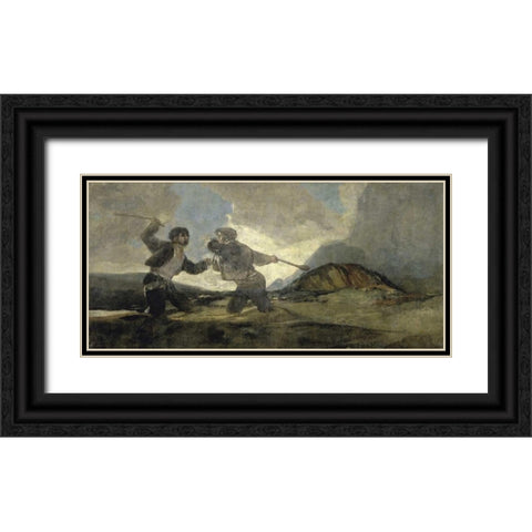 Fight with Cudgels Black Ornate Wood Framed Art Print with Double Matting by De Goya, Francisco