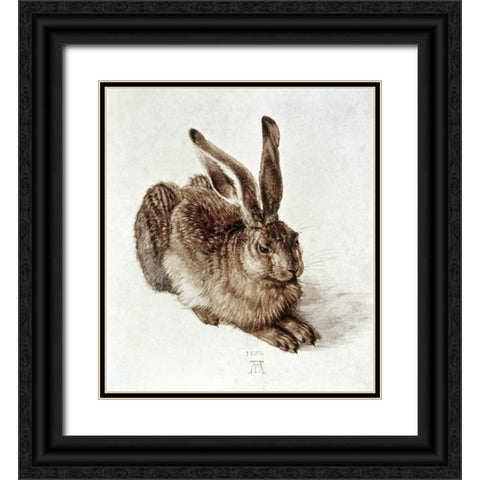 The Young Hare Black Ornate Wood Framed Art Print with Double Matting by Durer, Albrecht